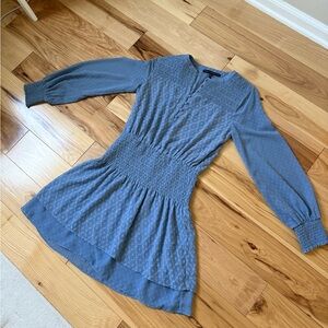 White House Black Market Blue Smocked Long Sleeve Dress